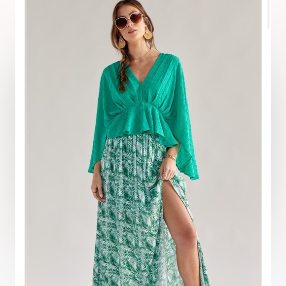 NWT Francesca’s Emma Long Sleeve Boho Jade Kimono Top - Picture 3 of 5